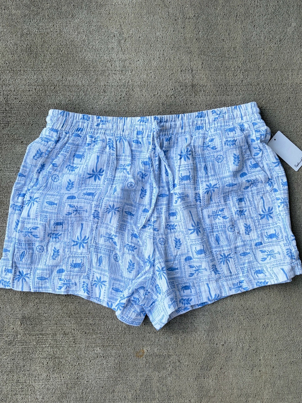 Splendid gauze lightweight summer shorts crab palm tree sardine print NWT LG